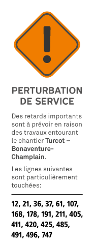 Perturbation de service Turcot Bonaventure Champlain