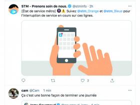 Capture d'écran d'un tweet de la STM montrant un visuel du service d'information sur les interruptions de service en cours.