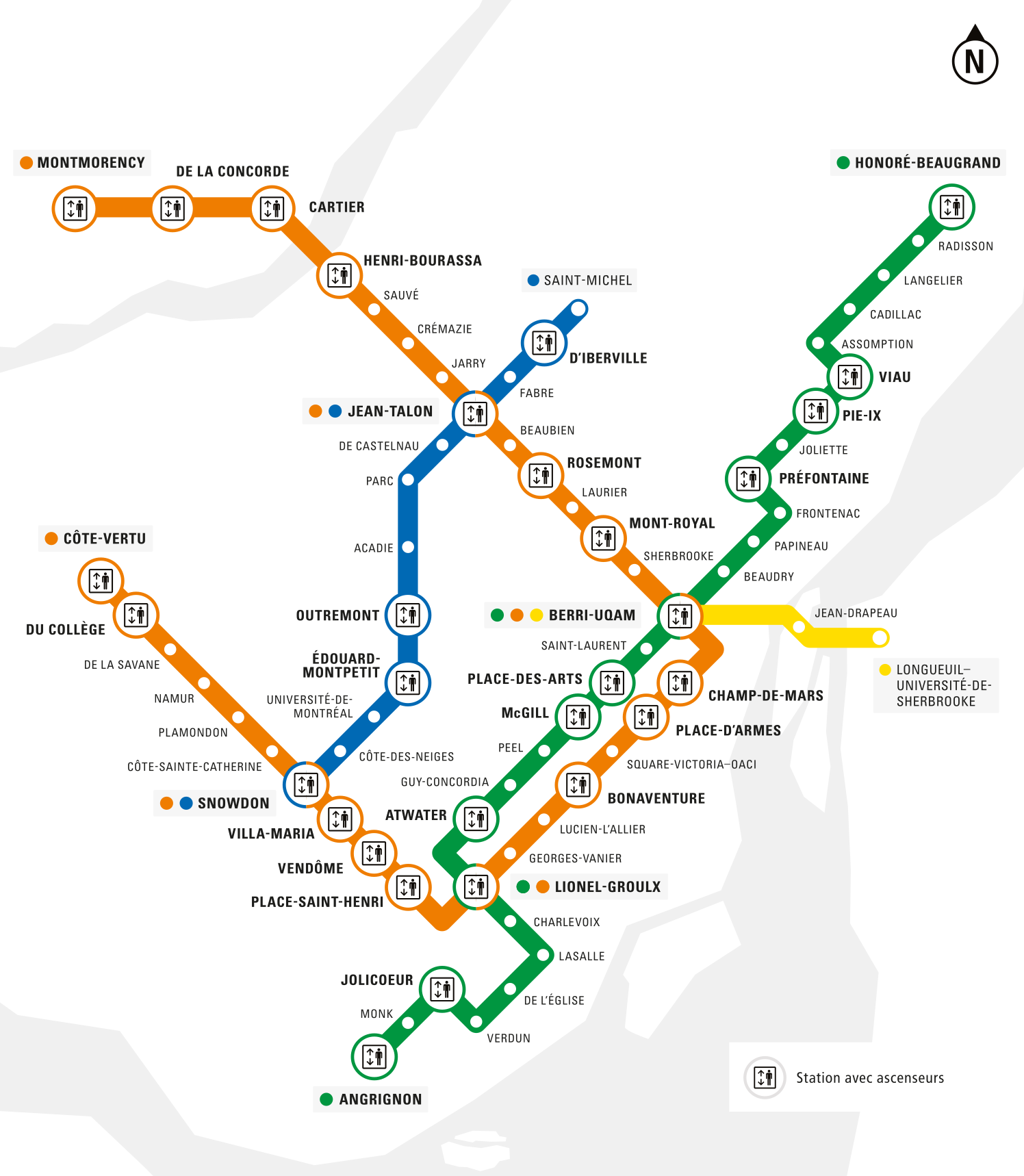 Plan des stations de métro accessibles par ascenseur