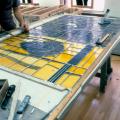 Making of stained glass for Du Collège station, 1983