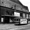 Birney tramway in front of the Forum, 1956