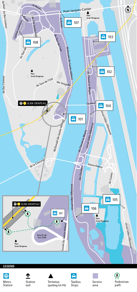 Area served by the Parc Jean-Drapeau Taxibus service.