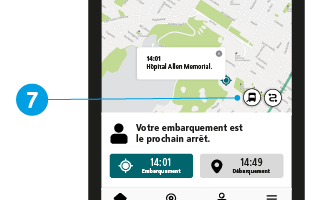 Capture d'écran des icônes Véhicule et Trajet qui permettent de suivre le véhicule.
