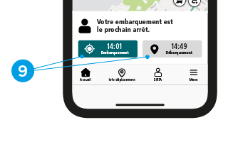 Capture d'écran montrant les heures estimées d'embarquement et de débarquement.