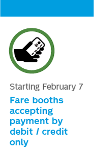 Starting February 7, Fare booths accepting payment by debit / credit only