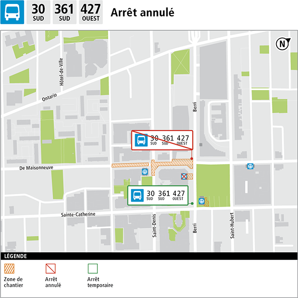 Carte des arrêts déplacés pour la ligne 30.