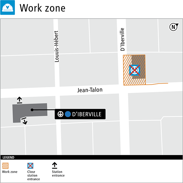 Map of the work zone, with D'Iberville street reopened to traffic.