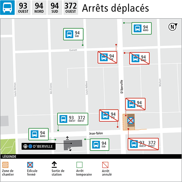 Plan de déplacement des arrêts de bus dans le secteur.