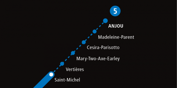 Zoom sur le tronçon prolongé avec les cinq nouveaux noms