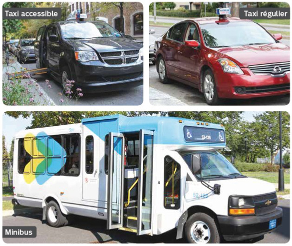 Les 3 types de véhicules: taxi régulier, taxi accessible et minibus