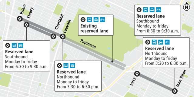 Plan of the reserved lane extension on Papineau Avenue