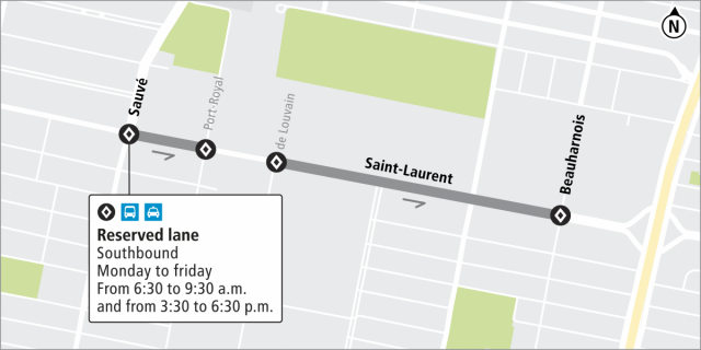 Plan of the reserved lane extension on Saint-Laurent Boulevard.