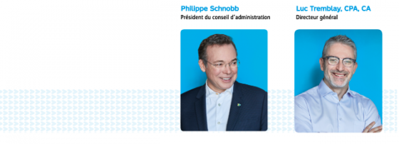Portrait du président du conseil d'administration Philippe Schnobb et du directeur général Luc Temblay.