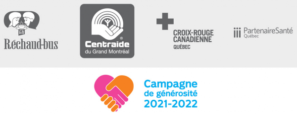 Logo des quatre organismes partenaires et de la campagne de générosité.