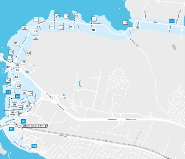 Carte des arrêts du taxi collectif de Senneville.