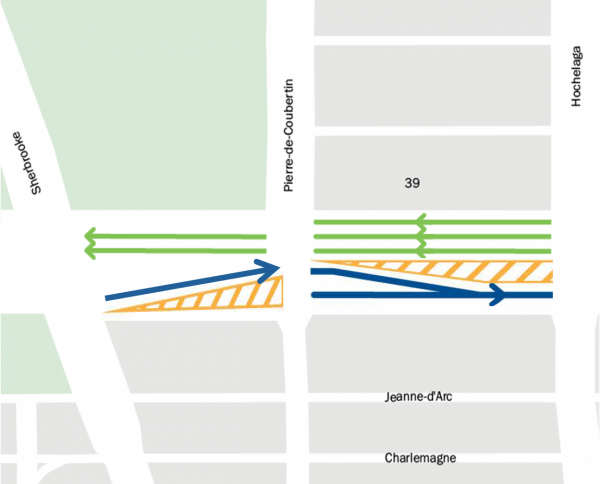 Plan de circulation au niveau de l'intersection de l'avenue Pierre-De Coubertin et du boulevard Pie-IX