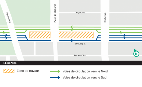 Plan des voies de circulation entre la rue Sherbrooke et la rue Hochelaga.