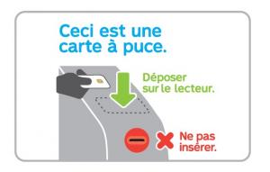 Ceci est une carte à puce. Déposer sur le lecteur. Ne pas insérer.