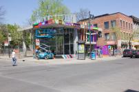 Summertime decorations for the Beaudry métro entrance